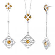 3.00 carats Round Shape Citrine Pendant Earrings Set in Sterling Silver