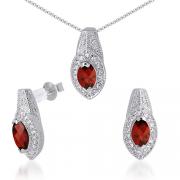 One of a Kind 3.00 carats Marquise Checkerboard Shape Garnet Pendant Earrings Set in Sterling Silver