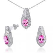 One of a Kind Marqiuse Checkerboard Shape Created Pink Sapphire Pendant Earrings Set in Sterling Silver