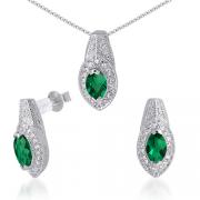 One of a Kind 2.25 carats Marqiuse Checkerboard Shape Created Emerald Pendant Earrings Set in Sterling Silver