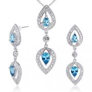 Must Have Fabulous 3.75 carats Pear Shape London Blue Topaz Pendant Earrings Set in Sterling Silver
