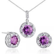 European Style 6.25 carats Round Checkerboard Shape Amethyst Pendant Earrings Set in Sterling Silver