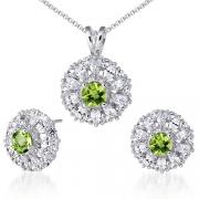 Eye Catchy 1.50 carats Round Checkerboard Shape Peridot Pendant Earrings Set in Sterling Silver