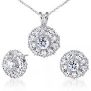 Eye Catchy Round Shape White Cubic Zirconia Pendant Earrings Set in Sterling Silver