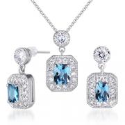 Alluring 2.50 carats Radiant Cut London Blue Topaz Pendant Earrings Set in Sterling Silver