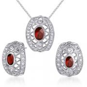 Elegant & Chic 2.00 carats Oval Shape Garnet Pendant Earrings Set in Sterling Silver