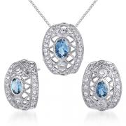 Elegant & Chic 2.00 carats Oval Shape London Blue Topaz Pendant Earrings Set in Sterling Silver