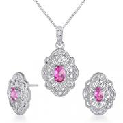 Guaranteed to bring you Compliments !!! 1.00 carat Oval Shape Created Pink Sapphire Pendant Earrings Set in Sterling Silver
