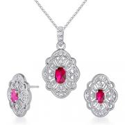Guaranteed to bring you Compliments !!! 1.00 carat Oval Shape Created Ruby Pendant Earrings Set in Sterling Silver