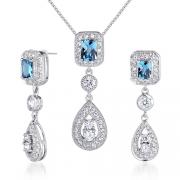 Dazzling 2.00 carats Radiant Cut London Blue Topaz Pendant Earrings Set in Sterling Silver