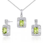 Designed just for You!! 2.00 carats Radiant Cut Peridot Pendant Earrings Set in Sterling Silver