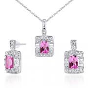 Designed just for You!! 2.75 carats Radiant Cut Created Pink Sapphire Pendant Earrings Set in Sterling Silver