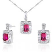 Designed just for You!! 2.75 carats Radiant Cut Created Ruby Pendant Earrings Set in Sterling Silver