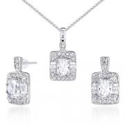 Designed just for You!! Radiant Cut White CZ Pendant Earrings Set in Sterling Silver