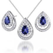 Classic Beauty 3.75 carats Pear Checkerboard Shape Created Blue Sapphire Pendant Earrings Set in Sterling Silver