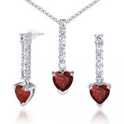 Debonair Style 3.50 carats Heart Shape Garnet Pendant Earrings Set in Sterling Silver