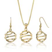 Chic Style: Sterling Silver Celebrity Style Modern Earring/Pendant Set with 14K Gold Plating 