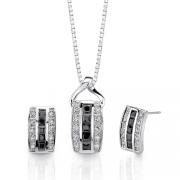 Unique Sophistication: Sterling Silver Celebrity Style Bridal Jewelry Earring/Pendant Set with Black and White CZ Diamonds