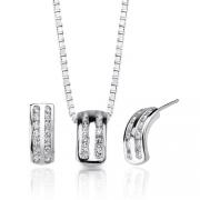 Classic Beauty: Sterling Silver Celebrity Inspired Bridal Jewelry Earring/Pendant Set with CZ Diamonds