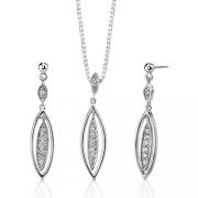 Exquisite Style: Sterling Silver Celebrity Inspired Bridal Jewelry Dangle Style Earring/Pendant Set With CZ Diamonds