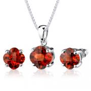 Classic Majesty: 10.25 carat Checkerboard Lily Cut Padparadscha Sapphire Pendant Earring Set in Sterling Silver