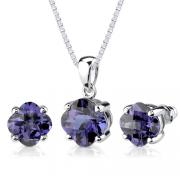 Classic Perfection: 8.25 carat Checkerboard Lily Cut Alexandrite Pendant Earring Set in Sterling Silver