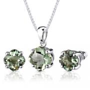 Classic Excellence: 6.50 carat Checkerboard Lily Cut Green Amethyst Pendant Earring Set in Sterling Silver