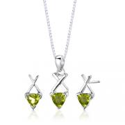Sterling Silver 1.75 carats total weight Trillion Cut Peridot Pendant Earrings Set