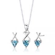 Sterling Silver 1.75 carats total weight Trillion Cut Swiss Blue Topaz Pendant Earrings Set