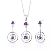 Sterling Silver 1.50 carats total weight Multishape Amethyst Pendant Earrings Set