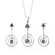 Sterling Silver 2.00 carats total weight Multishape London Blue Topaz Pendant Earrings Set
