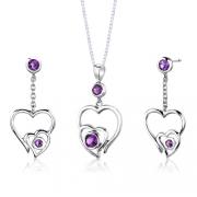 Sterling Silver 1.25 carats total weight Round shape Amethyst Pendant Earrings Set