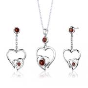 Sterling Silver 2.00 carats total weight Round shape Garnet Pendant Earrings Set