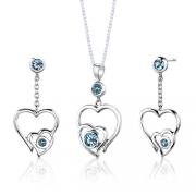 Sterling Silver 1.75 carats total weight Round shape Swiss Blue Topaz Pendant Earrings Set