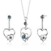 Sterling Silver 1.50 carats total weight Round shape London Blue Topaz Pendant Earrings Set