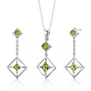 Sterling Silver 2.50 carats total weight Multishape Peridot Pendant Earrings Set