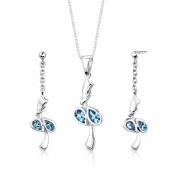 Sterling Silver 2.00 carats total weight Pear Shape Swiss Blue Topaz Pendant Earrings Set