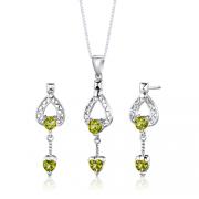Sterling Silver 2.00 carats total weight Multishape Peridot Pendant Earrings Set