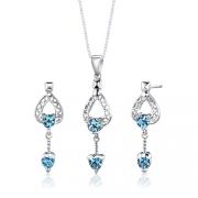 Sterling Silver 2.50 carats total weight Multishape Swiss Blue Topaz Pendant Earrings Set