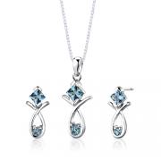 Sterling Silver 2.00 carats total weight Multishape Swiss Blue Topaz Pendant Earrings Set