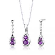 Sterling Silver 1.50 carats total weight Round Shape Amethyst Pendant Earrings Set