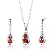 Sterling Silver 2.00 carats total weight Round Shape Garnet Pendant Earrings Set
