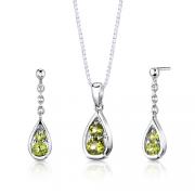 Sterling Silver 1.50 carats total weight Round Shape Peridot Pendant Earrings Set
