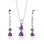 Sterling Silver 1.25 carats total weight Multishape Amethyst Pendant Earrings Set
