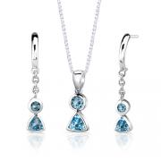 Sterling Silver 1.75 carats total weight Multishape Swiss Blue Topaz Pendant Earrings Set