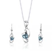 Sterling Silver 2.25 carats total weight Heart Shape Swiss Blue Topaz Pendant Earrings Set