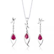 Sterling Silver Pear Shape Ruby Pendant Earrings Set