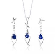 Sterling Silver Pear Shape Sapphire Pendant Earrings Set
