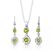 Sterling Silver 2.00 carats total weight Round Shape Peridot Pendant Earrings Set