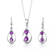Sterling Silver 2.25 carats total weight Multishape Amethyst Pendant Earrings Set